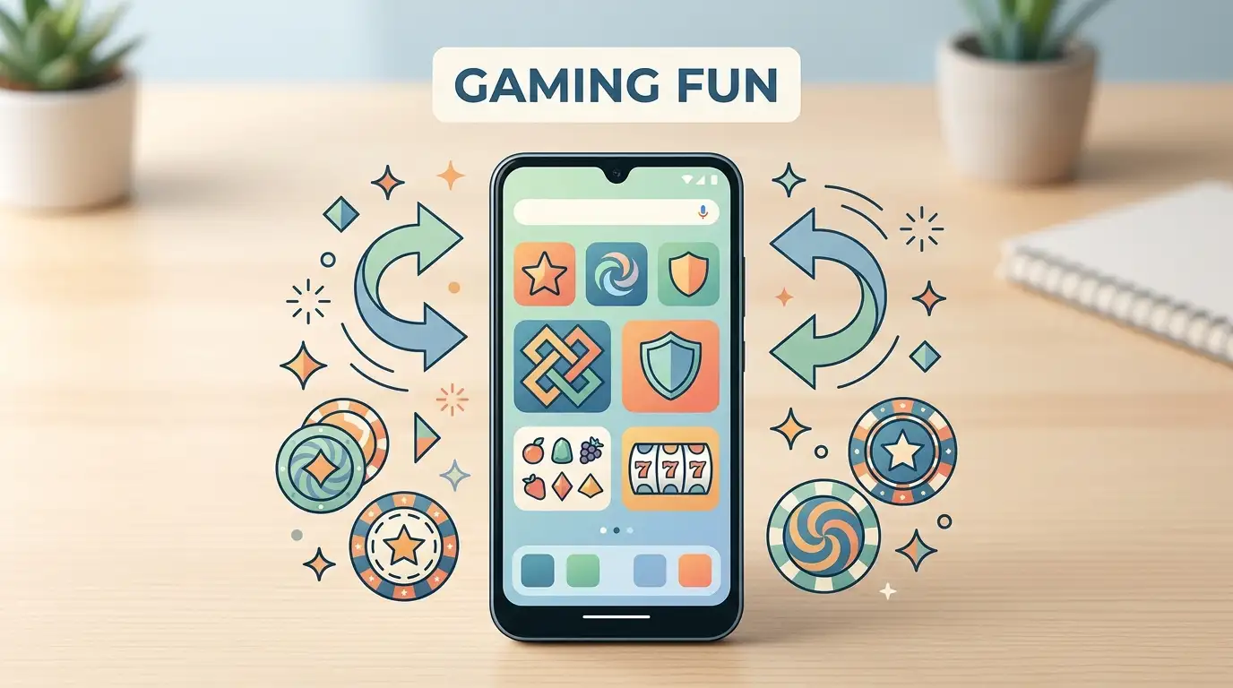 Editorial illustration accompanying Woohoo Casino Android Guide: Google Play, Updates and Features