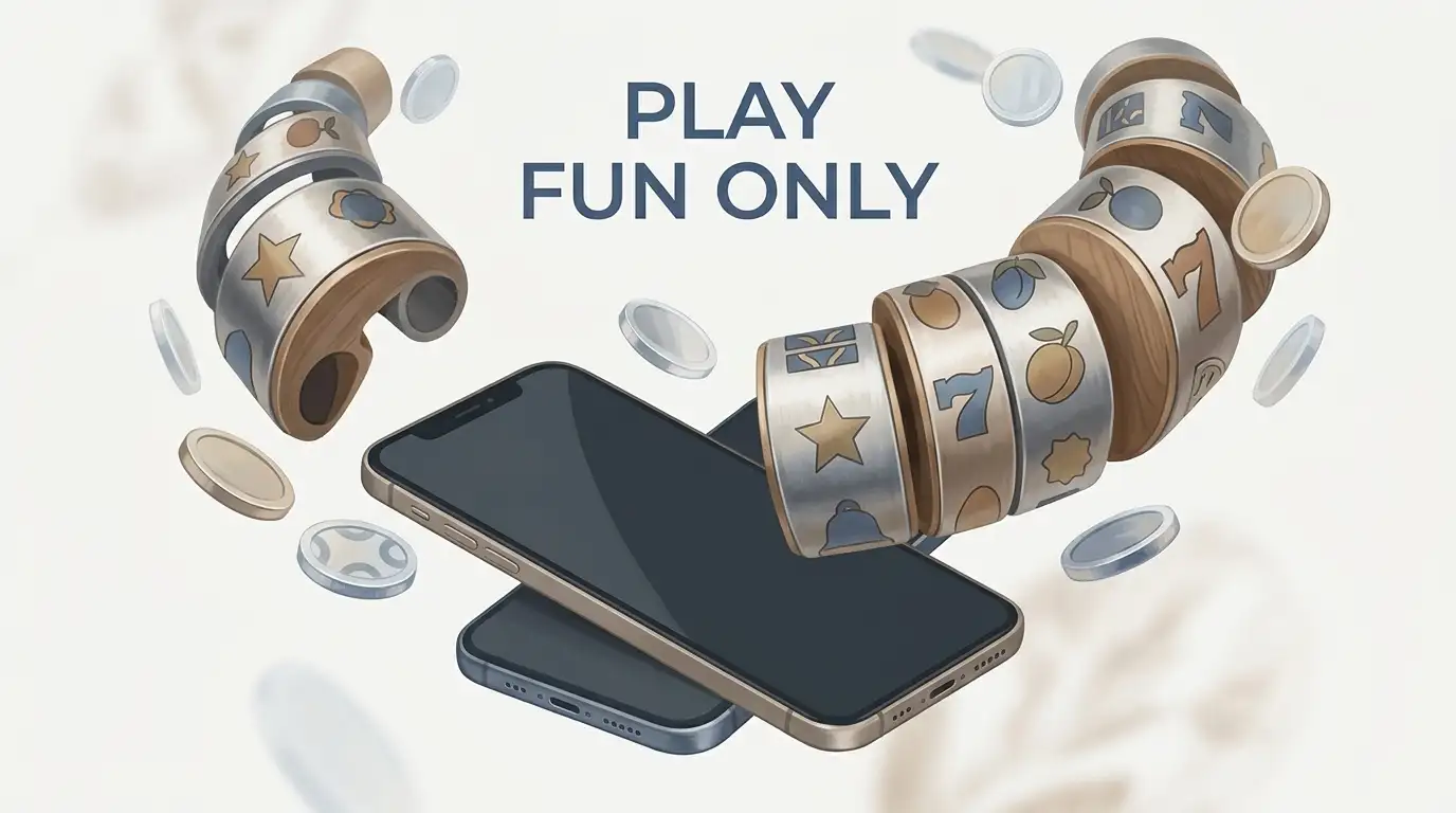 Editorial illustration of mobile slot entertainment and virtual coins