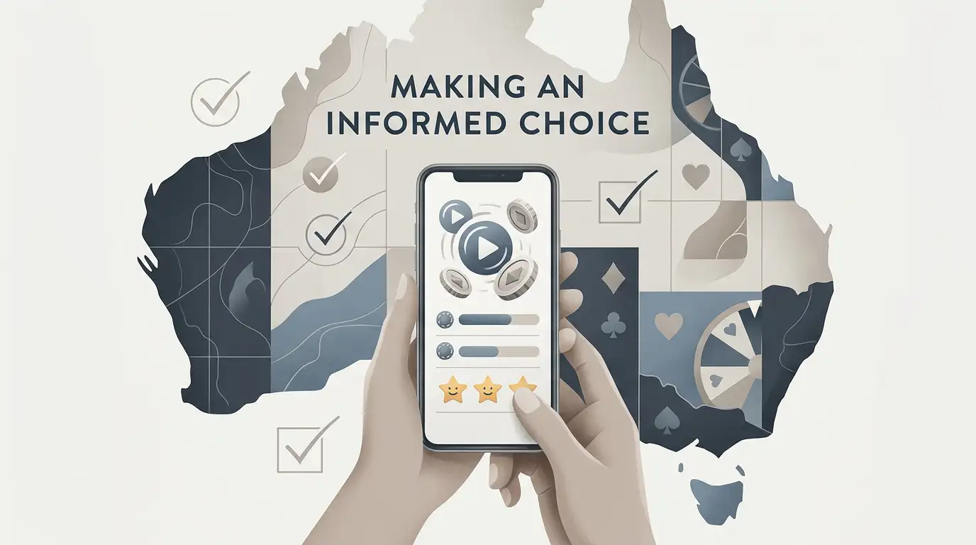 Editorial illustration of an Australian checklist for assessing a social casino app
